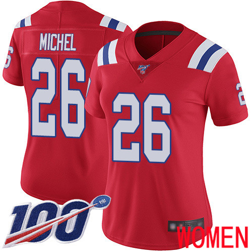 New England Patriots Football #26 100th Season Limited Red Women Sony Michel Alternate NFL Jersey